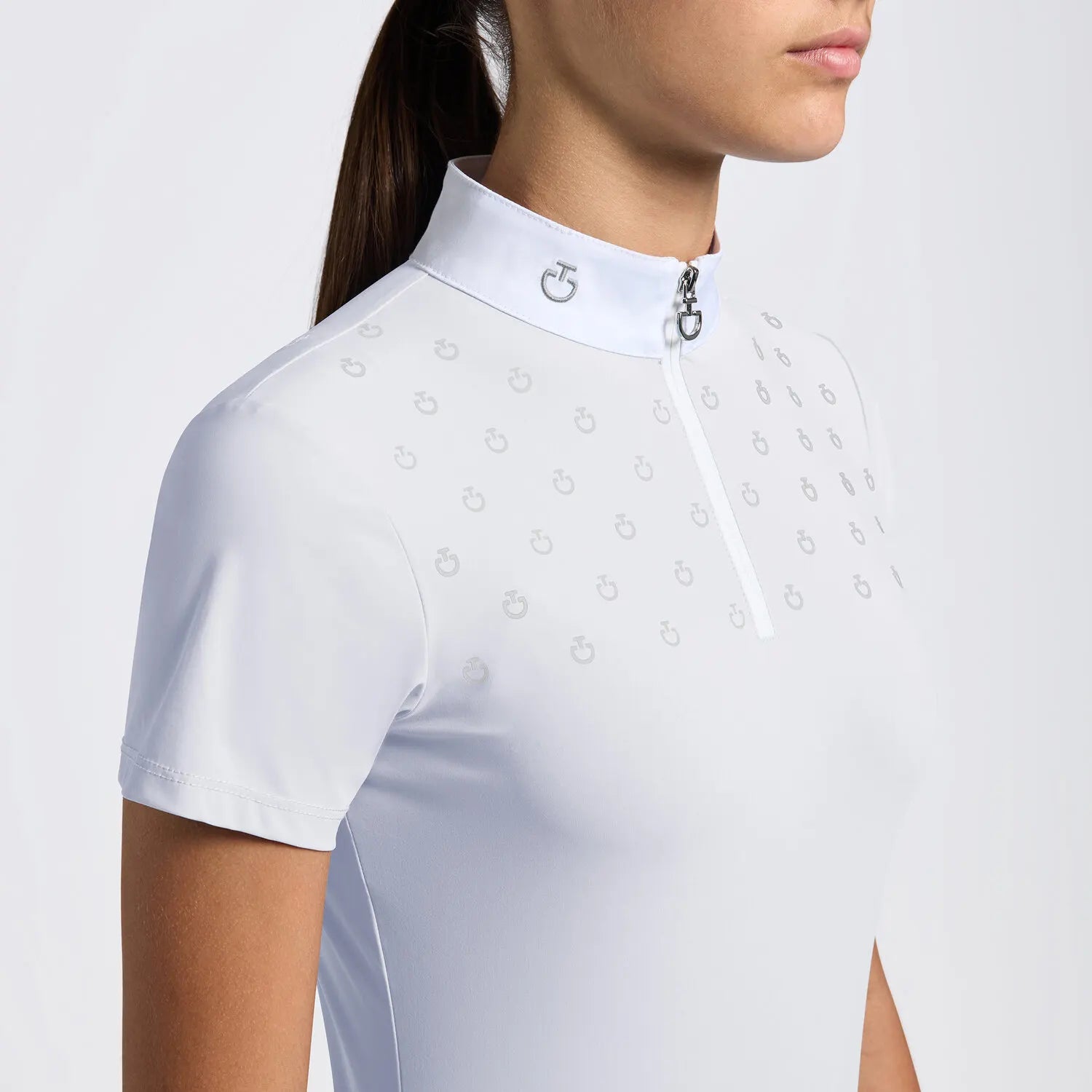 Cavalleria Toscana Girls' Short-Sleeve Competition Shirt with CT Logo Print