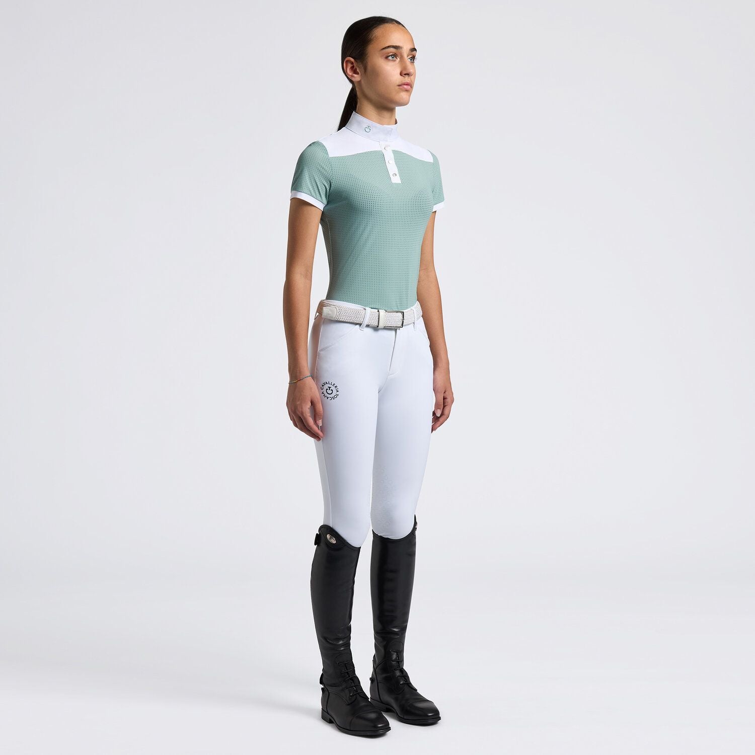 CAVALLERIA TOSCANA GIRLS' SHORT-SLEEVE PERFORATED JERSEY COMPETITION SHIRT