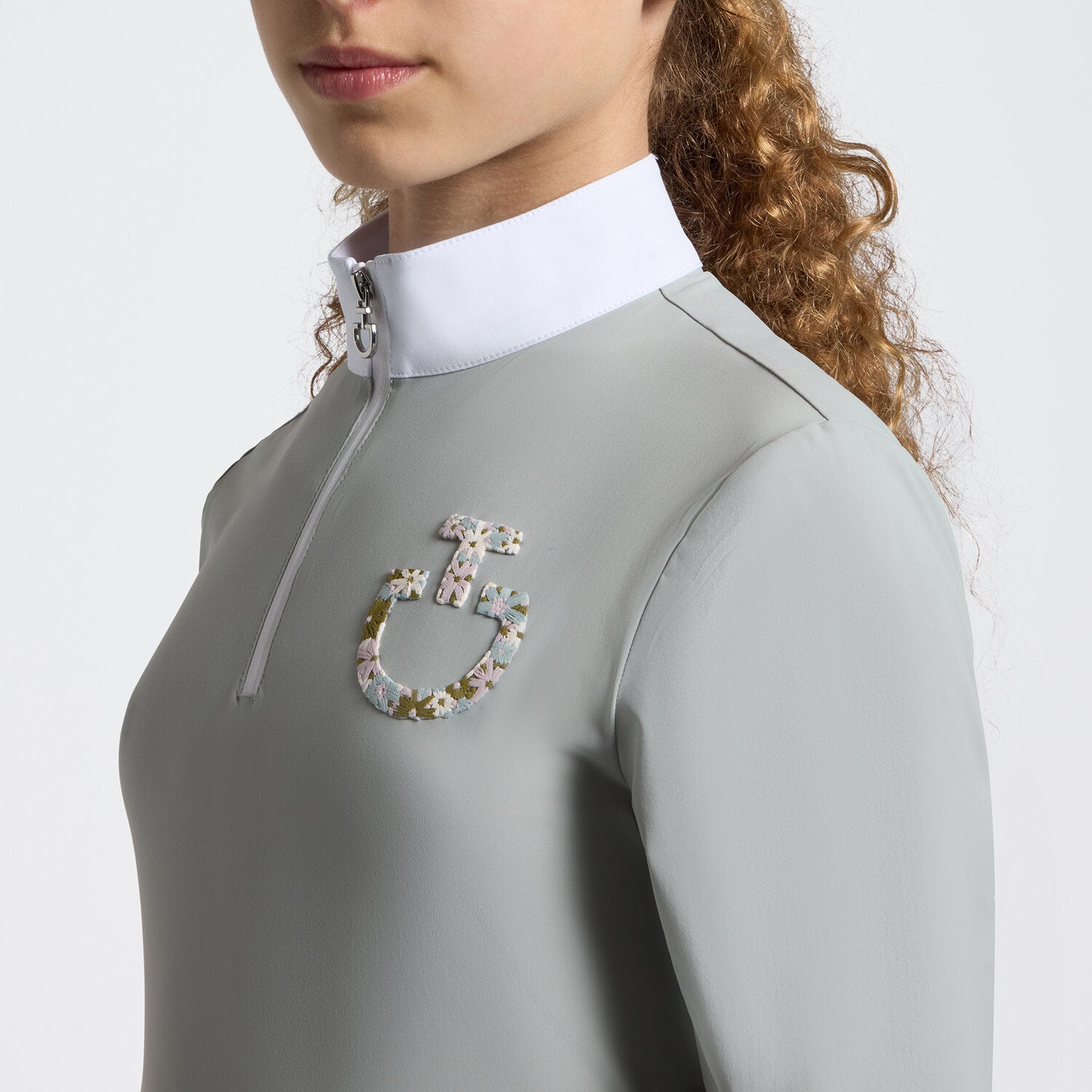 CAVALLERIA TOSCANA GIRL'S LONG SLEEVE RIDING SHIRT WITH FLORAL EMBROIDERY