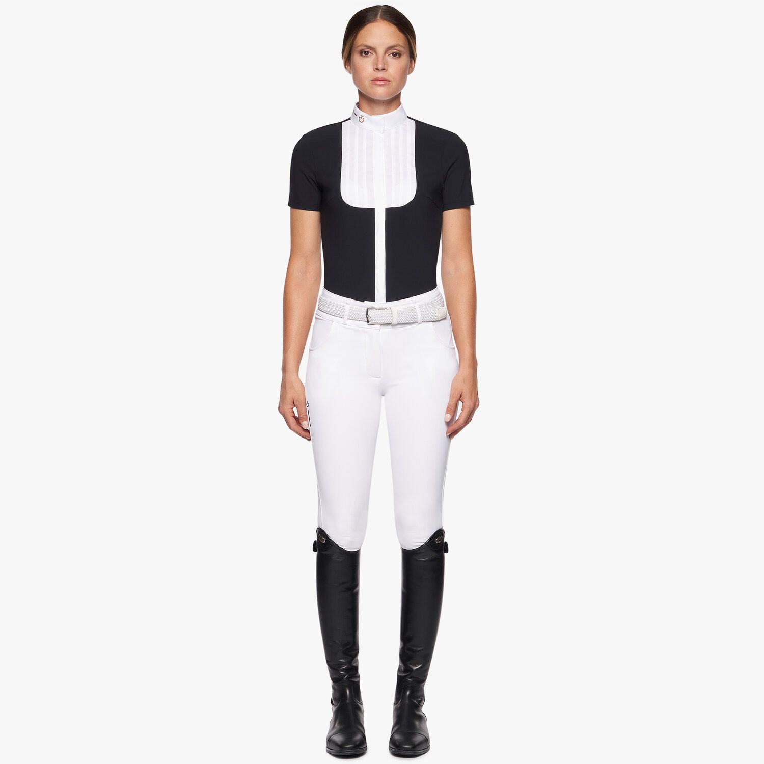 CAVALLERIA TOSCANA WOMEN'S REVO PLEATED COTTON BIB TECH KNIT S/S COMPETITION SHIRT