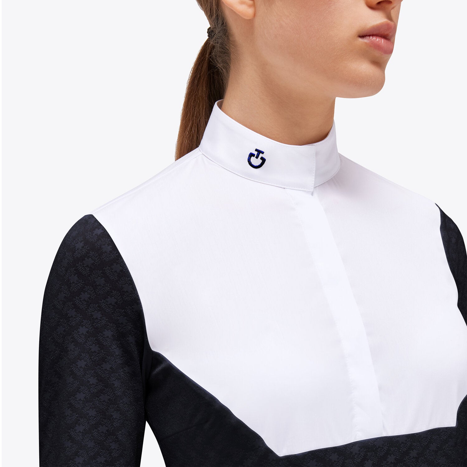 CAVALLERIA TOSCANA WOMENS LONG SLEEVE Sheer Jacquard Jersey Competition Button Polo