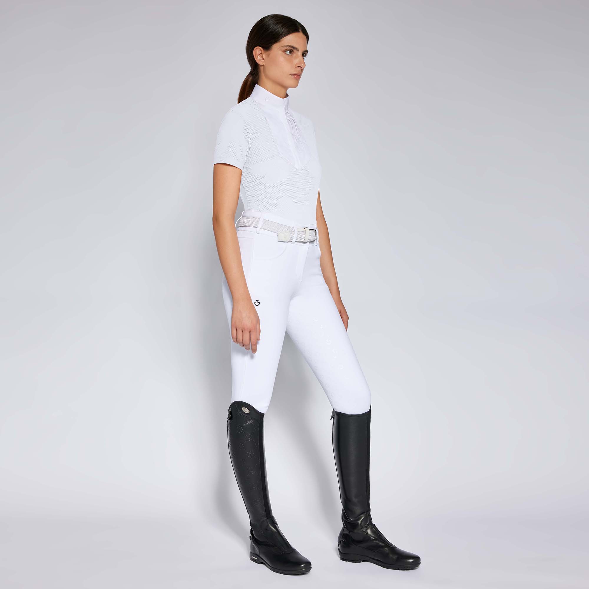 CAVALLERIA TOSCANA WOMEN'S Perforated Jersey S/S Competition Shirt w/ Poplin Bib