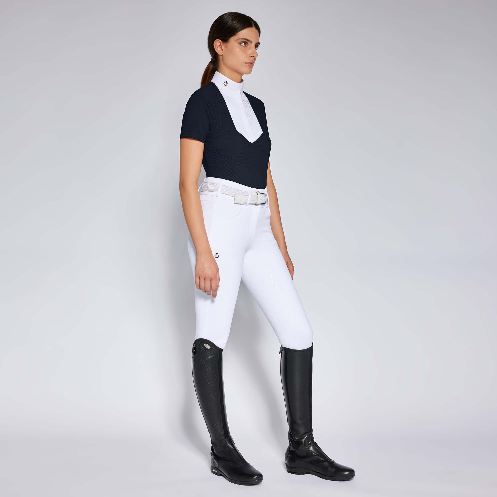 CAVALLERIA TOSCANA WOMEN'S Perforated Jersey S/S Competition Shirt w/ Poplin Bib