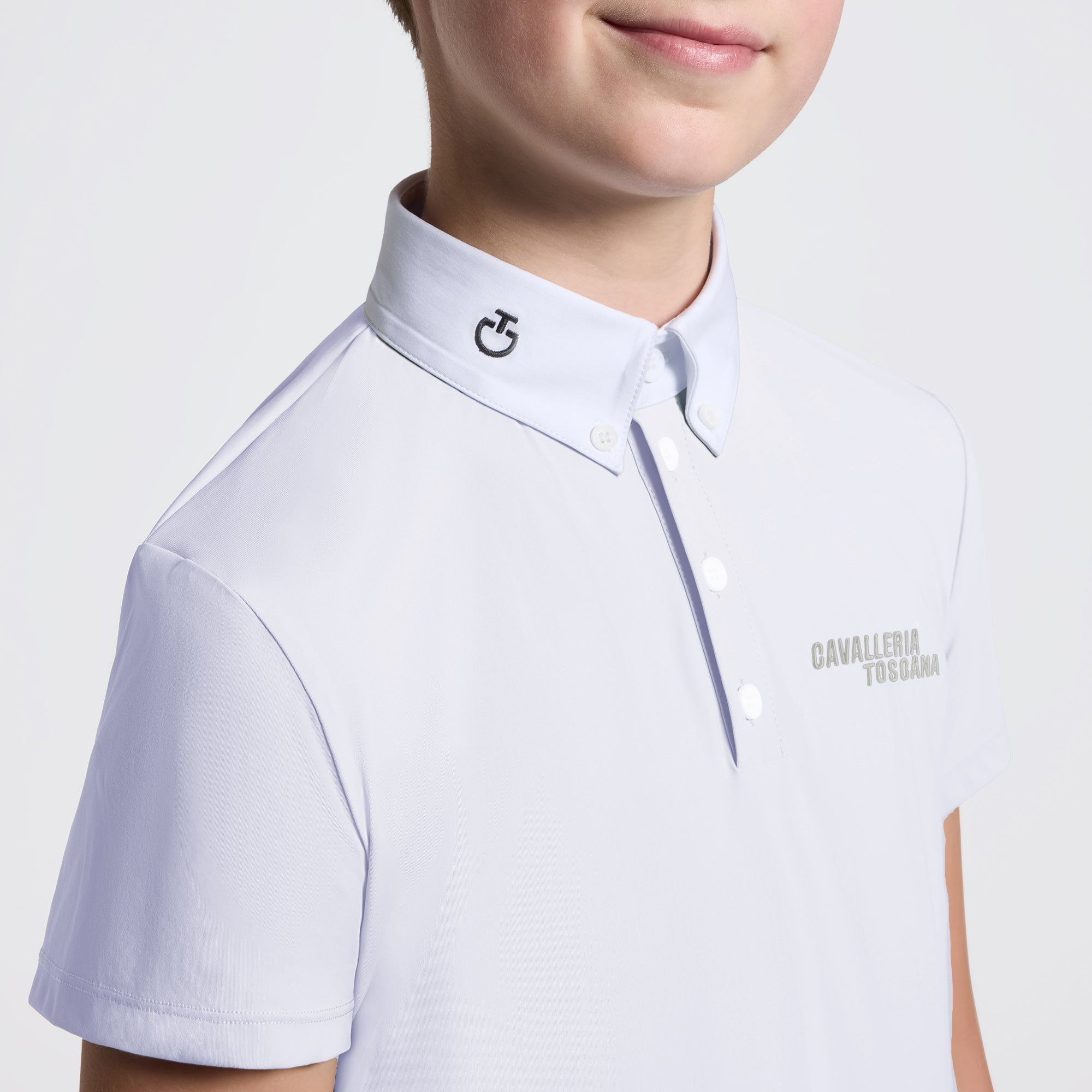 CAVALLERIA TOSCANA BOYS' S/S JERSEY W/ EMBROIDERY SCRIPT LOGO COMPETITION SHIRT
