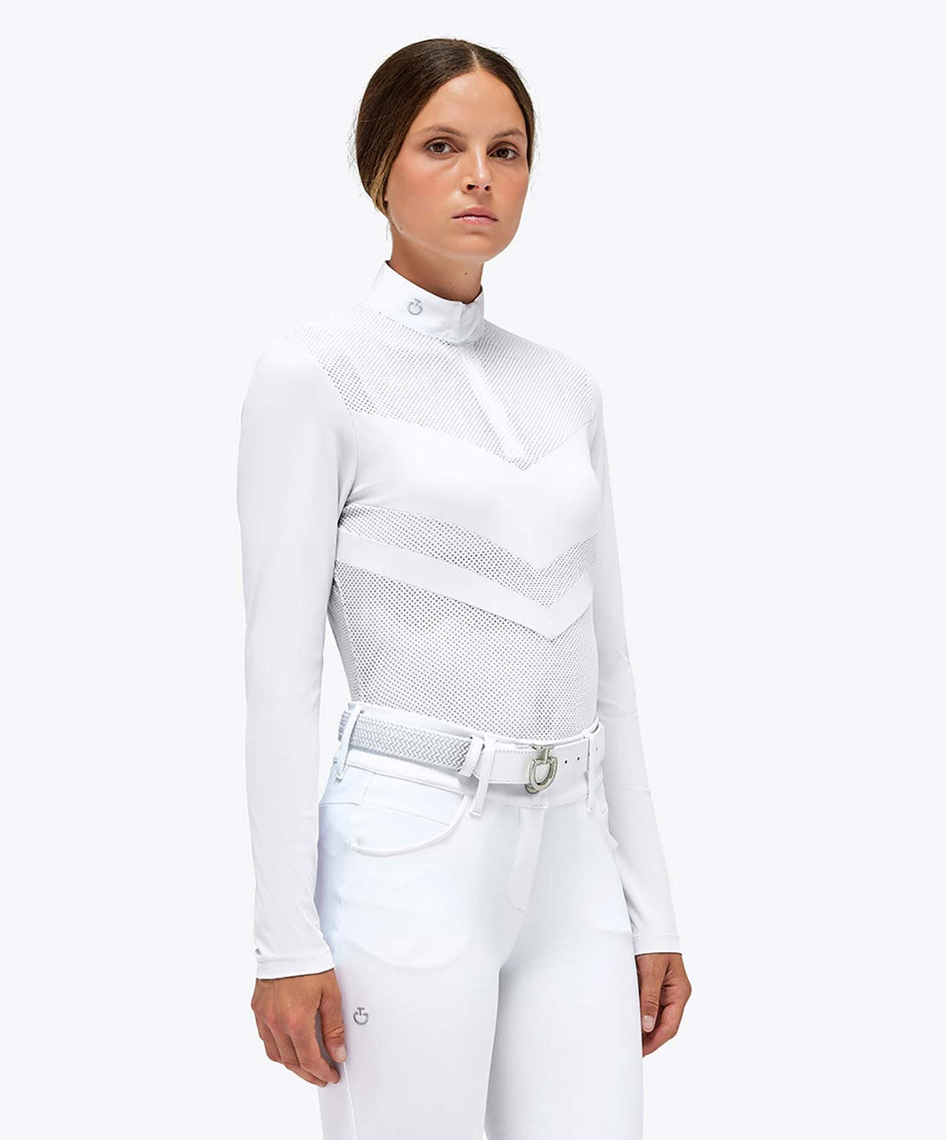 CAVALLERIA TOSCANA WOMEN`S Perforated Jersey L/S zip Competition Polo with solid insert