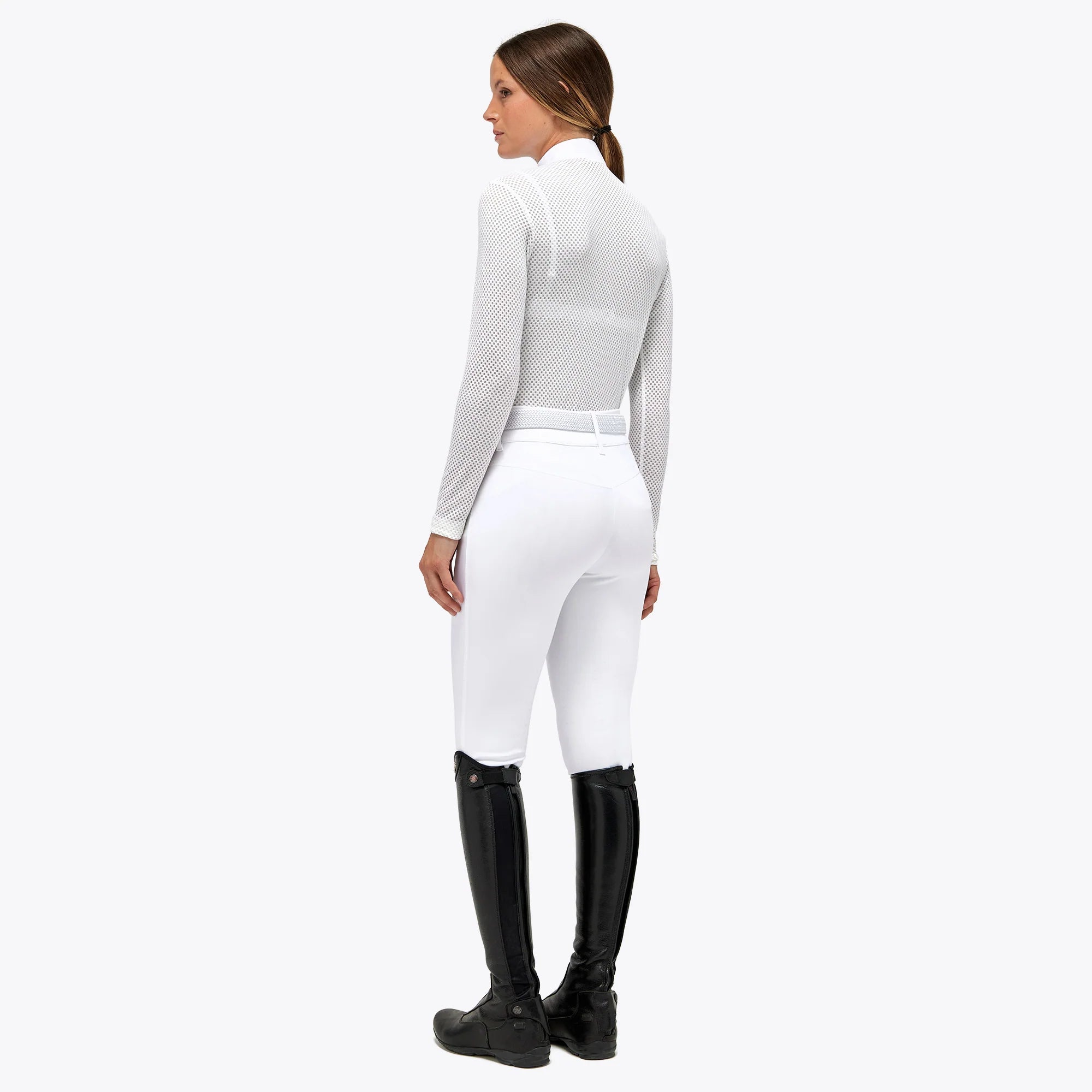 CAVALLERIA TOSCANA WOMENS LIGHTWEIGHT PIQUE AND TECH MESH L/S ZIP COMPETITION POLO