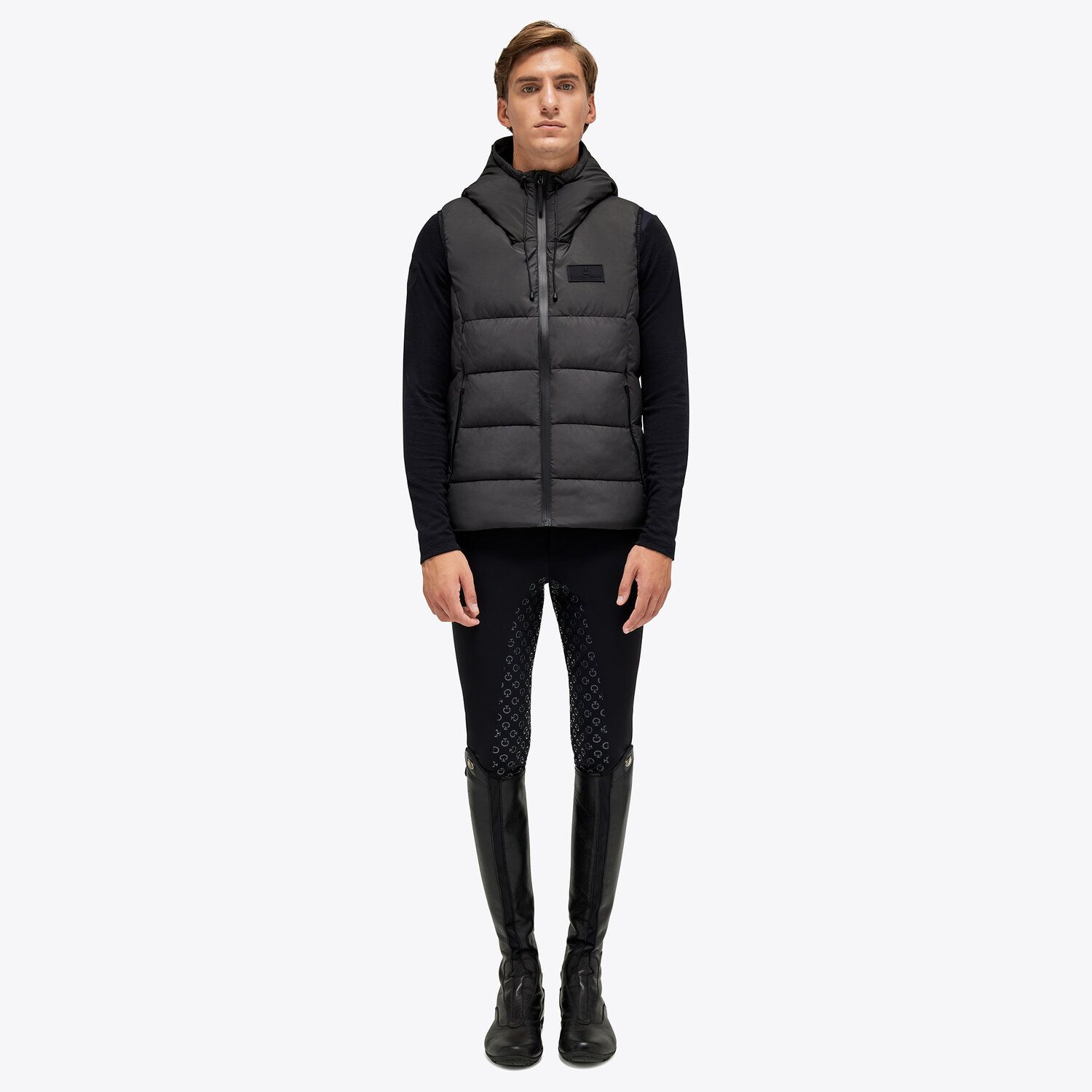 CAVALLERIA TOSCANA mens Geo Cut Nylon Hooded Puffer Vest