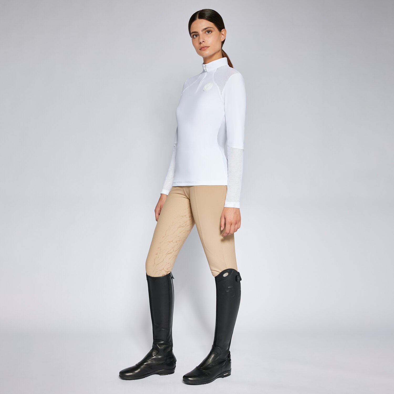 CAVALLERIA TOSCANA WOMEN'S Jersey w/ Perforated Inserts L/S Zip Training POLO
