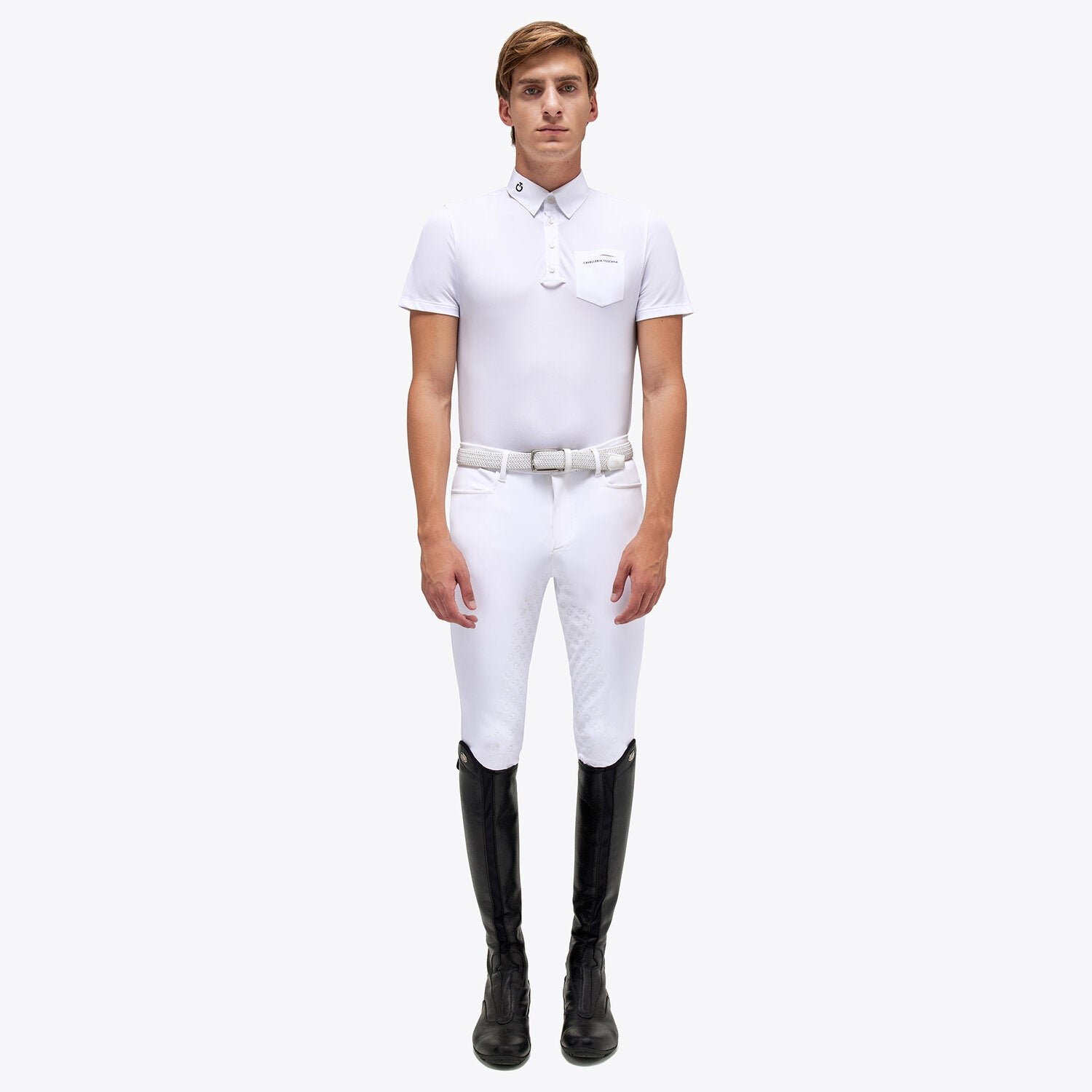 CAVALLERIA TOSCANA S/S TECHN PIQUET BUTTON POLO WITH CHEST POCKET