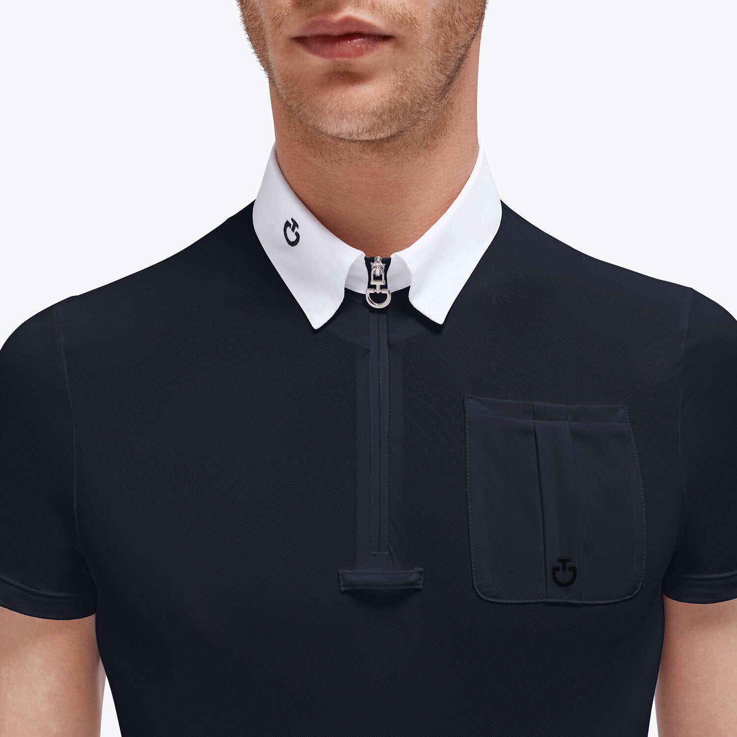 CAVALLERIA TOSCANA PIQUET S/S COMPETITION ZIP POLO WITH JERSEY LOGO POQUET