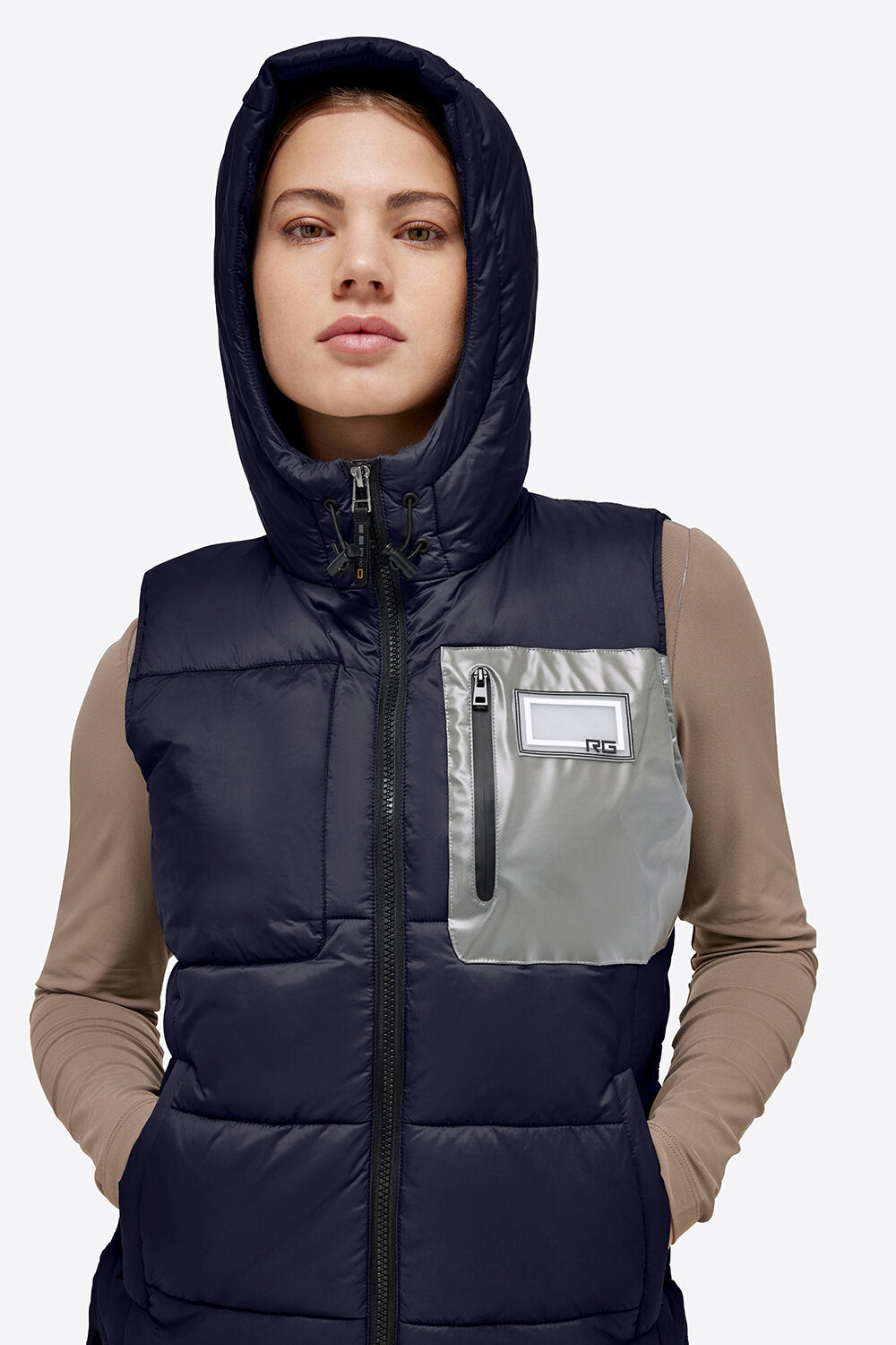 RG WOMENS NYLON QUILTED HOODED PUFFER VEST
