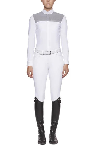 CAVALLERIA TOSCANA WOMEN'S COLLAR PERFORATED INSERT L/S COMPETITION SHIRT