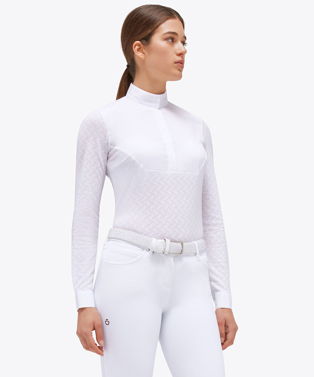 CAVALLERIA TOSCANA WOMENS LONG SLEEVE Sheer Jacquard Jersey Competition Button Polo