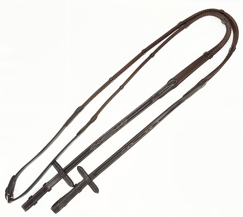 AVILA EQUESTRIAN SANREMO RUBBER STOPPERS REINS - FANCY STITCHING BROWN