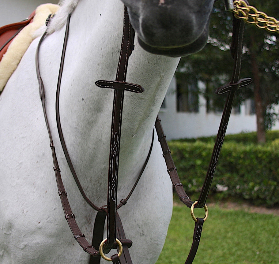 AVILA EQUESTRIAN MONZA HUNTER LEATHER W/ RUBBER REINS (BRASS)