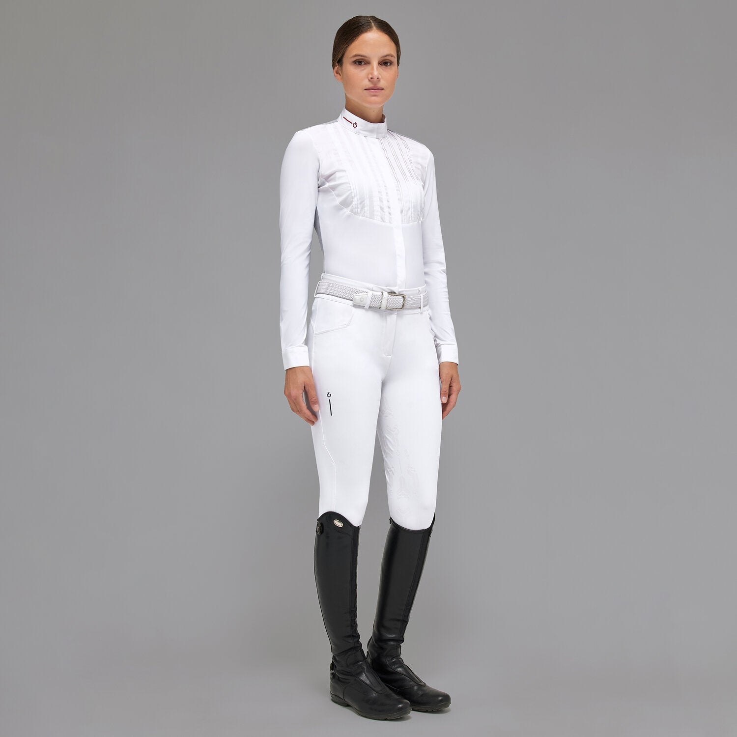 CAVALLERIA TOSCANA WOMEN`S REVO PLEATED POPLIN BIB L/S