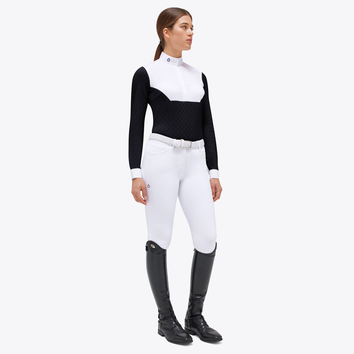 CAVALLERIA TOSCANA WOMENS LONG SLEEVE Sheer Jacquard Jersey Competition Button Polo