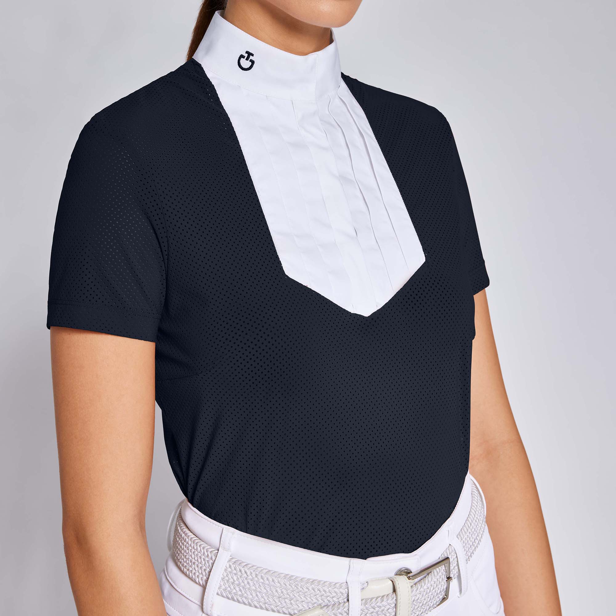 CAVALLERIA TOSCANA Perforated Jersey S/S Competition Shirt w/Poplin Bib