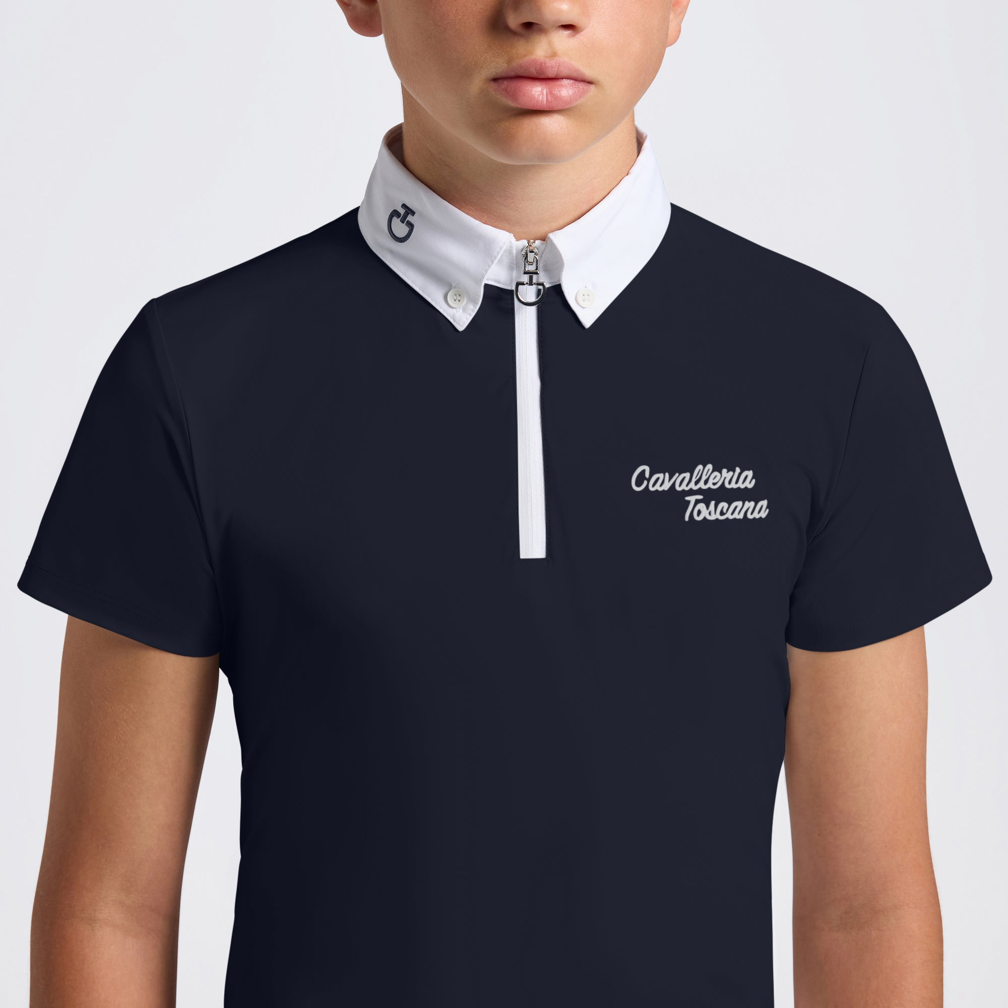 CAVALLERIA TOSCANA BOYS' JERSEY S/S ZIP COMPETITION SHIRT