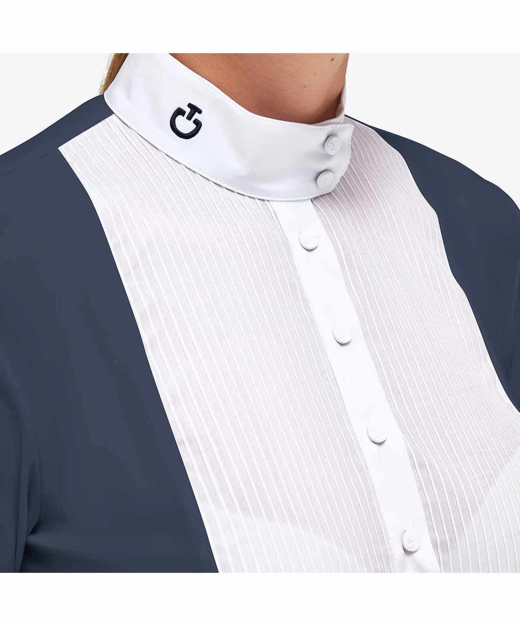CAVALLERIA TOSCANA WOMEN'S JERSEY L/S BUTTON COMPETITION SHIRT WITH POPLIN PLEATED