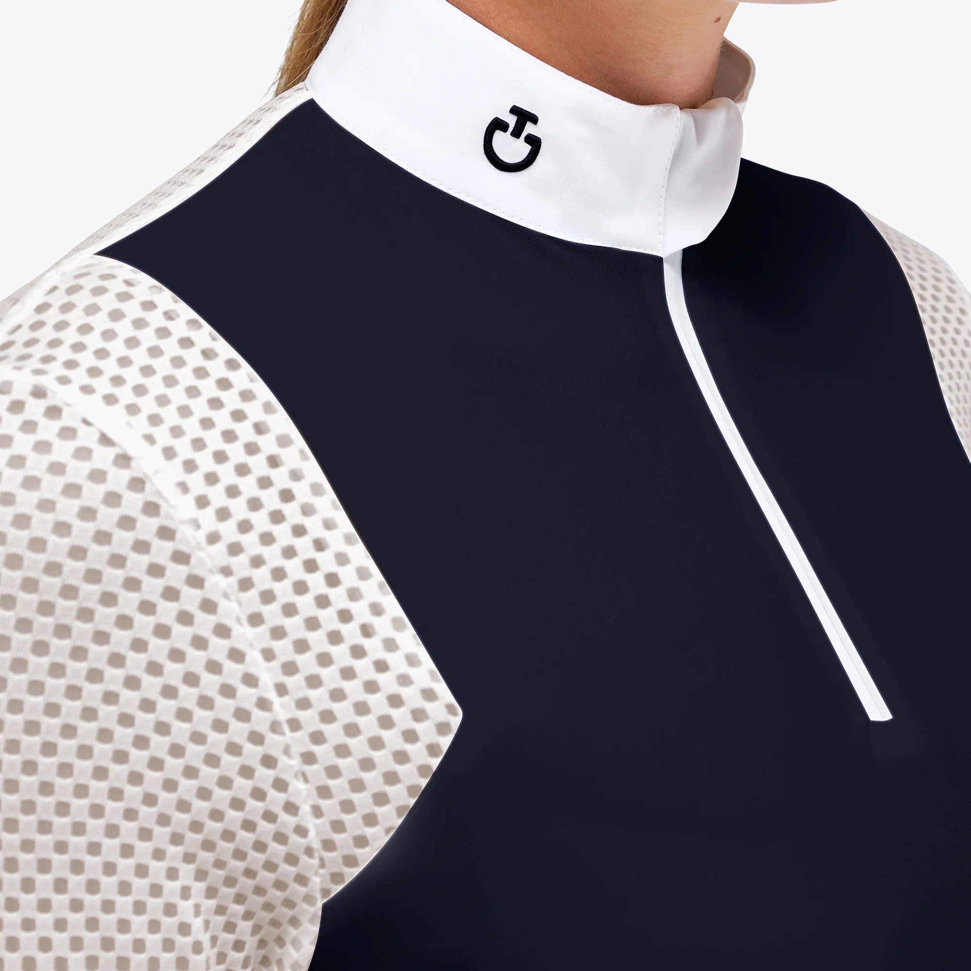 CAVALLERIA TOSCANA WOMENS LIGHTWEIGHT PIQUE AND TECH MESH L/S ZIP COMPETITION POLO