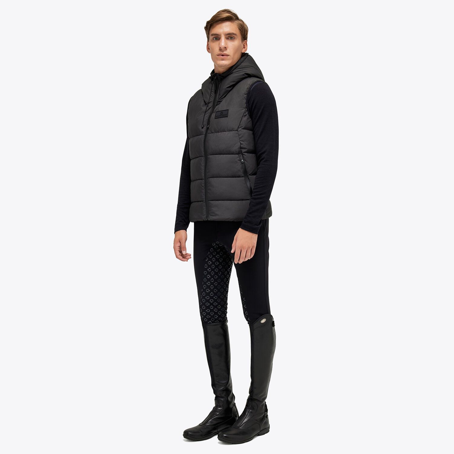 CAVALLERIA TOSCANA Geo Cut Nylon Hooded Puffer Vest - Black