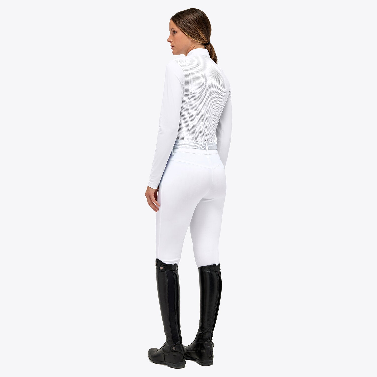 CAVALLERIA TOSCANA WOMEN`S Perforated Jersey L/S zip Competition Polo with solid insert