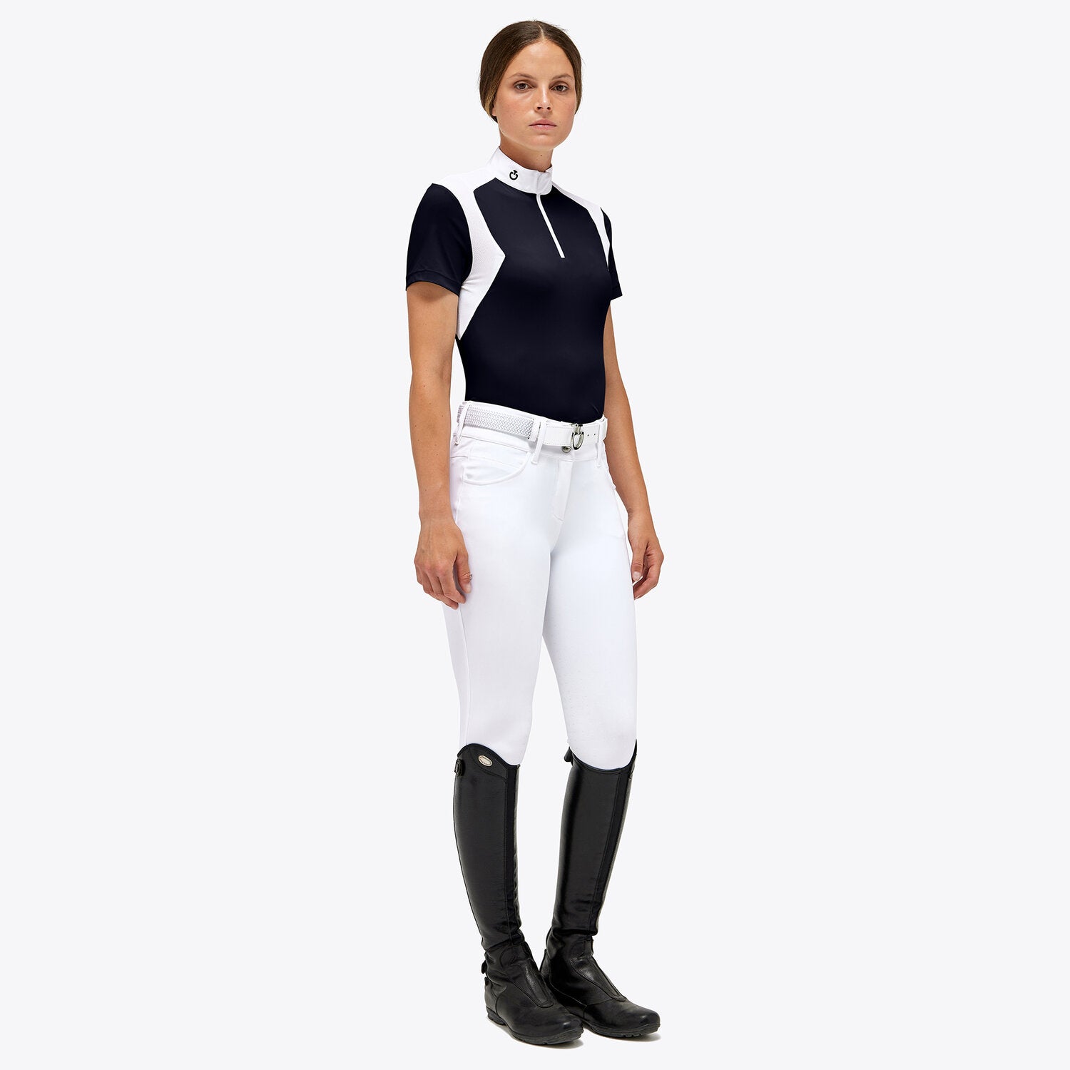 CAVALLERIA TOSCANA WOMEN'S JERSEY S/S ZIP COMPETITION POLO W/ JERSEY MESH INSERTS