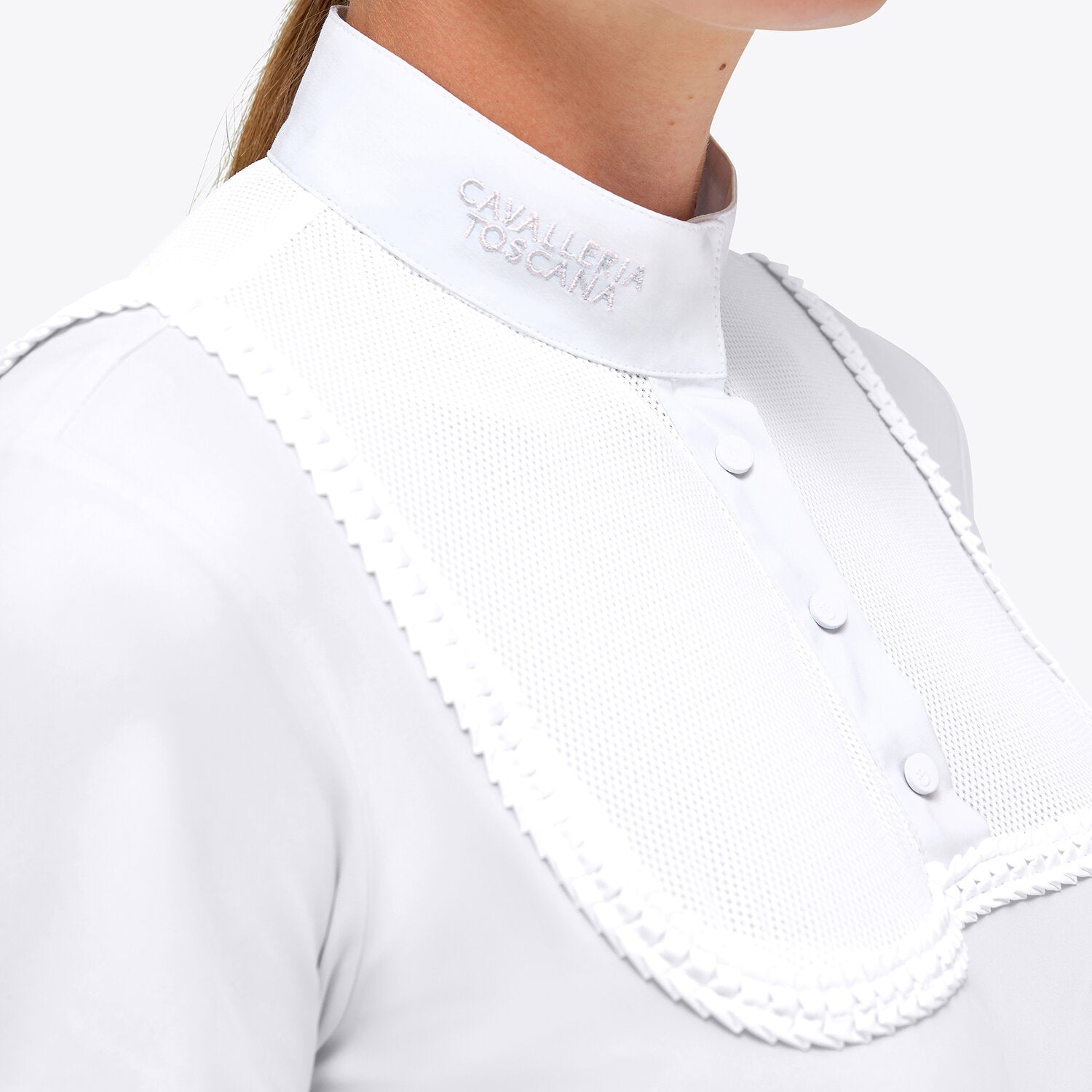 CAVALLERIA TOSCANA WOMEN'S JERSEY S/S BUTTON UP COMPETITION POLO W/ DECORATIVE TRIM