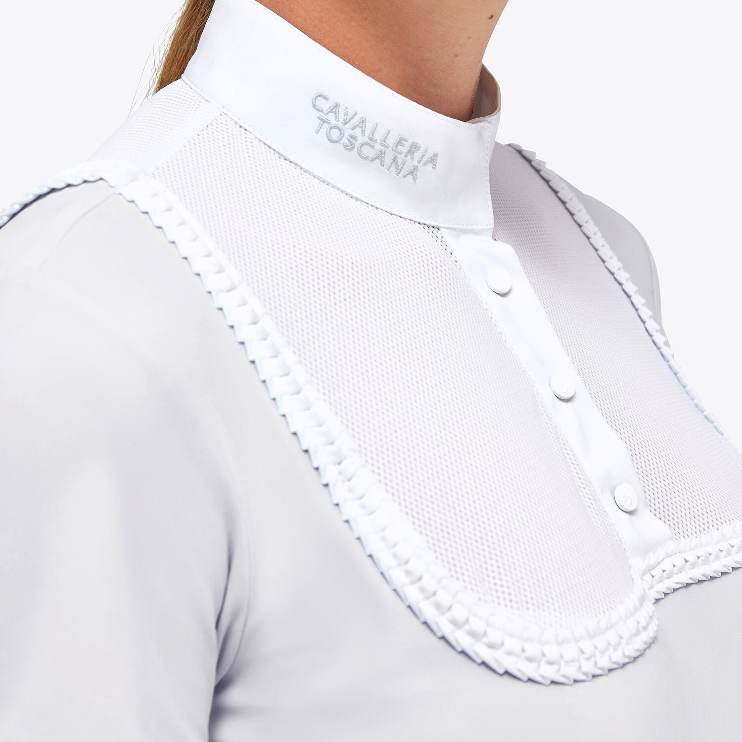 CAVALLERIA TOSCANA WOMEN'S JERSEY S/S BUTTON UP COMPETITION POLO W/ DECORATIVE TRIM