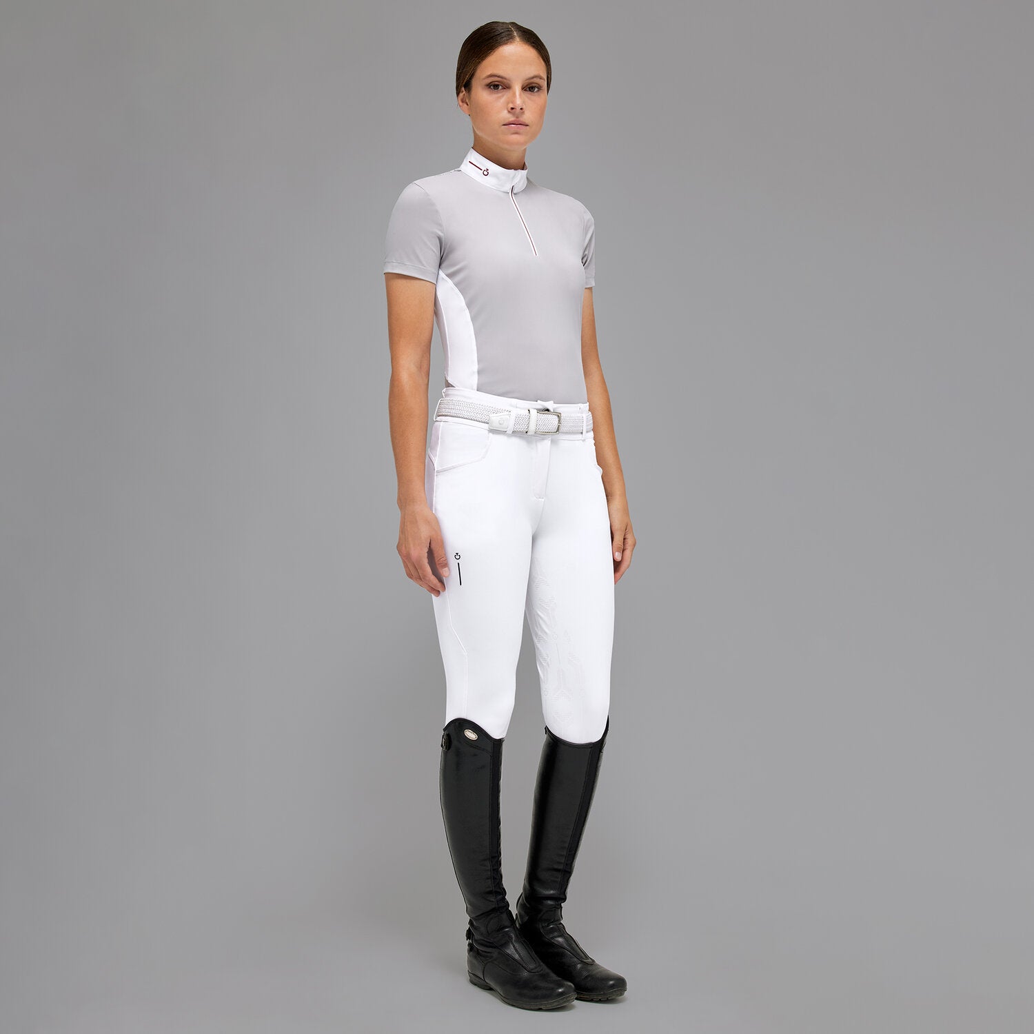 CAVALLERIA TOSCANA WOMEN'S REVO S/S JERSEY COMPETITION ZIP POLO W/ TECH KNIT BACK