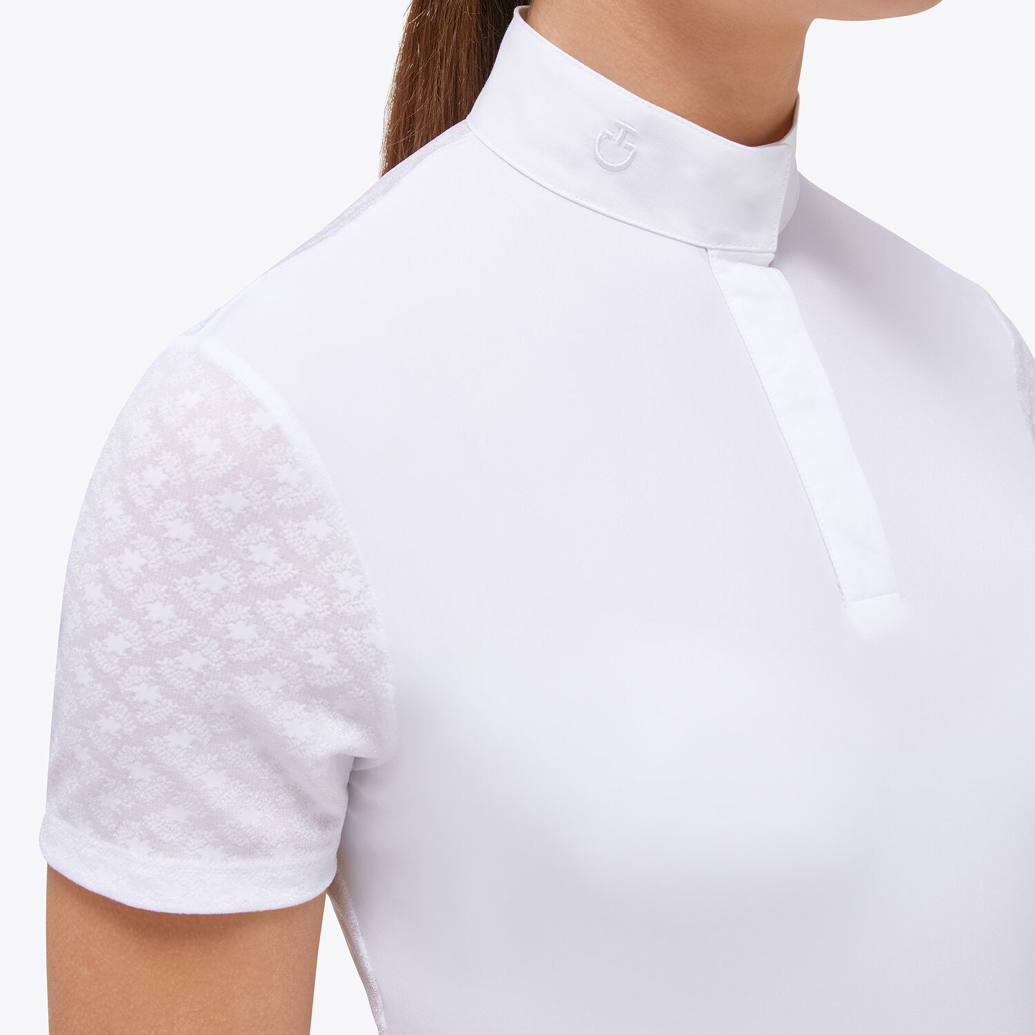 CAVALLERIA TOSCANA WOMEN'S S/S SHEER JACQUARD JERSEY COMPETITION BUTTON POLO