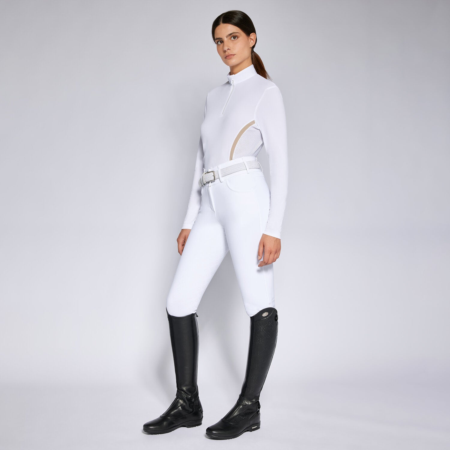 CAVALLERIA TOSCANA WOMEN'S TECH PIQUET L/S ZIP COMPETITION POLO