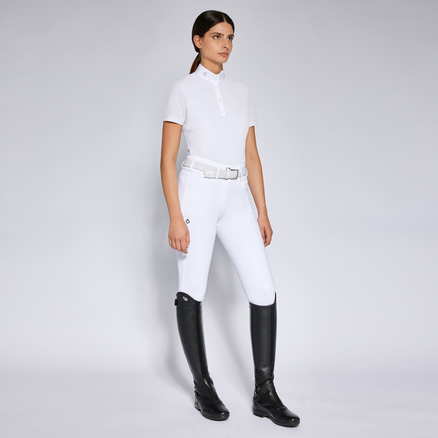 CAVALLERIA TOSCANA WOMEN`S PERFORATED JERSEY S/S BUTTON COMPETITION POLO