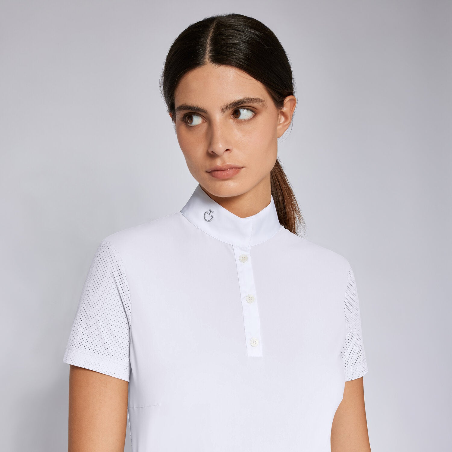 CAVALLERIA TOSCANA WOMEN`S PERFORATED JERSEY S/S BUTTON COMPETITION POLO
