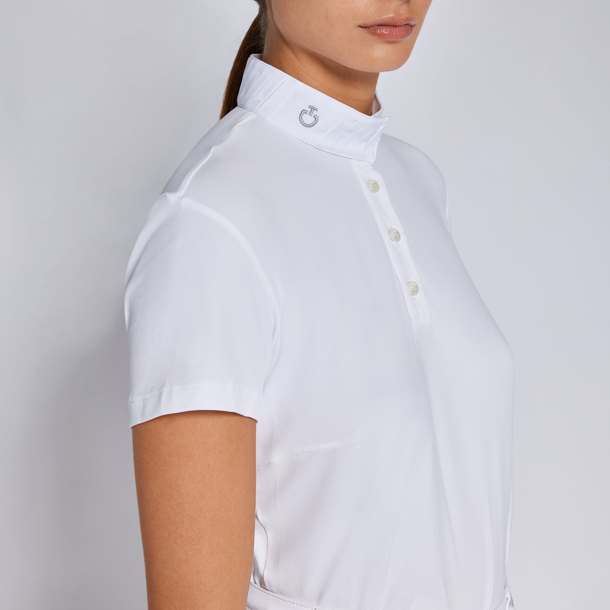 CAVALLERIA TOSCANA WOMEN`S TECH PIQUET S/S COMPETITION POLO WITH PLEATED COLLAR