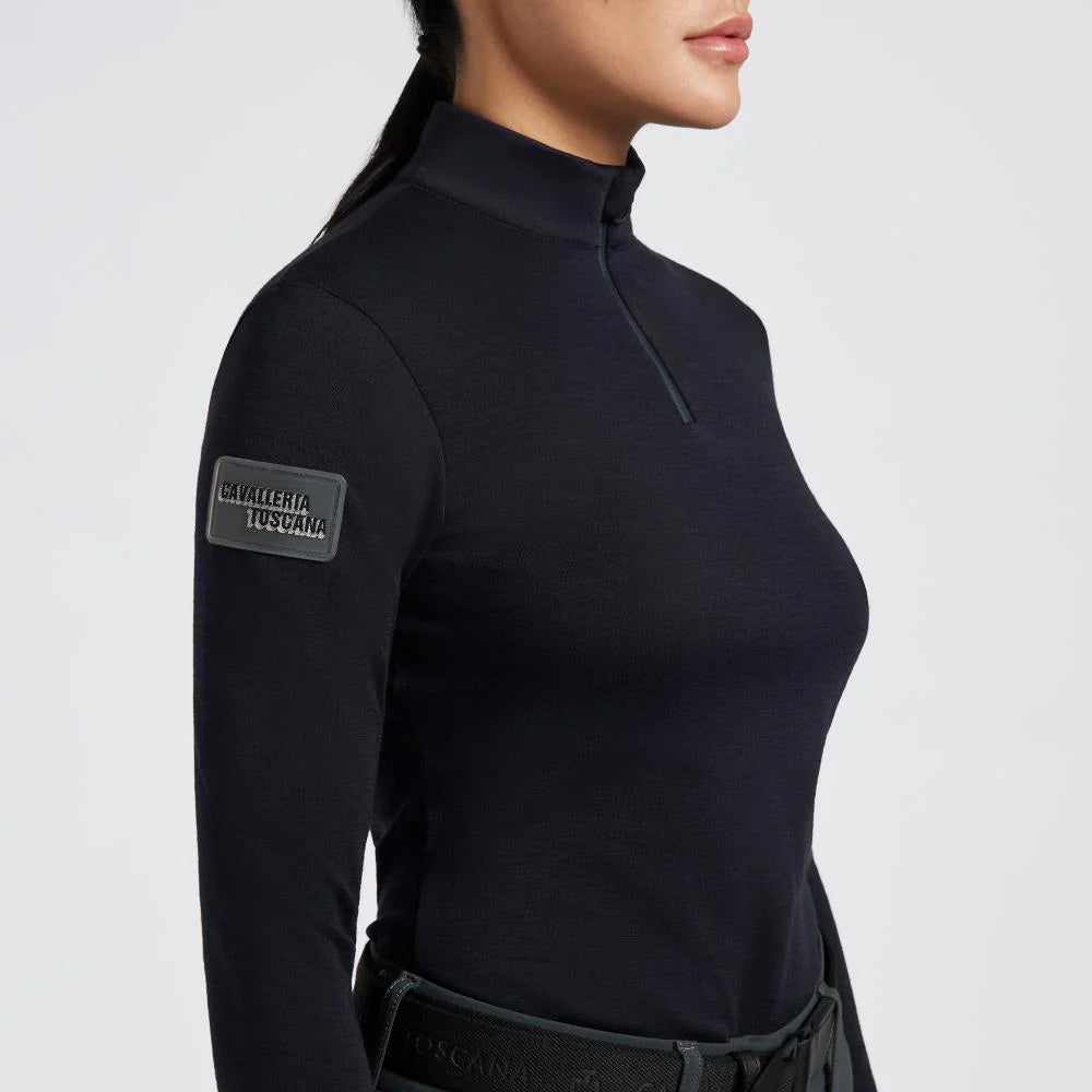 CAVALLERIA TOSCANA WOMENS TECH WOOL HALF ZIP TRAINING L/S TURTLENECK