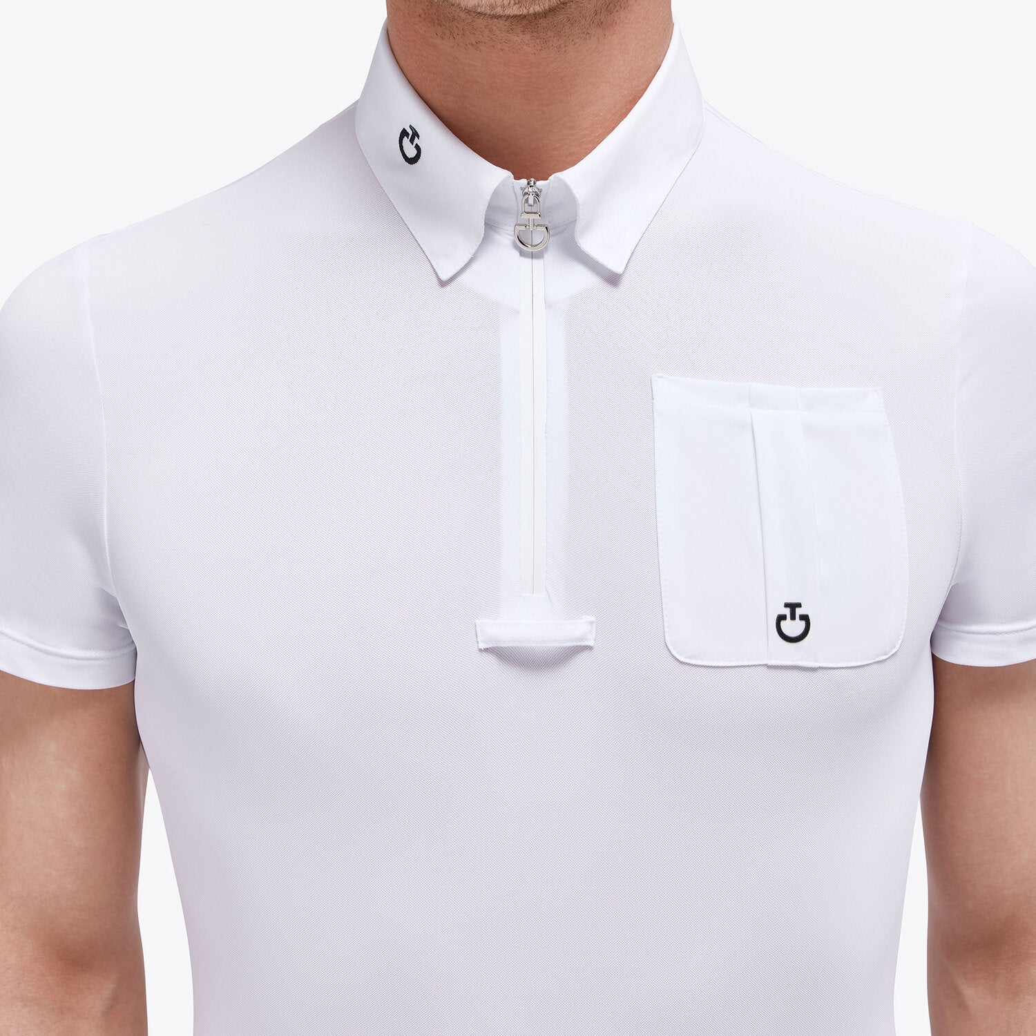 CAVALLERIA TOSCANA PIQUET S/S COMPETITION ZIP POLO WITH JERSEY LOGO POQUET