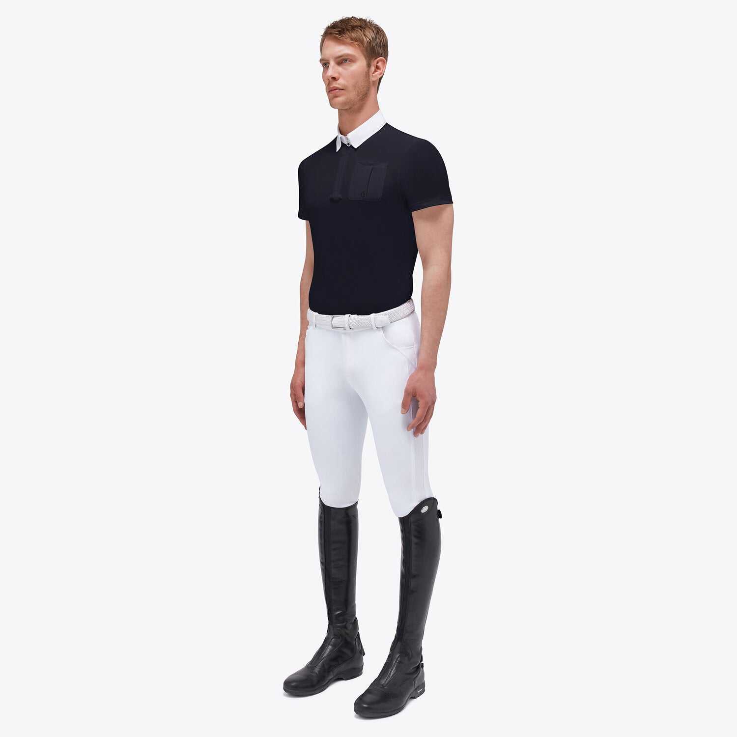 CAVALLERIA TOSCANA PIQUET S/S COMPETITION ZIP POLO WITH JERSEY LOGO POQUET
