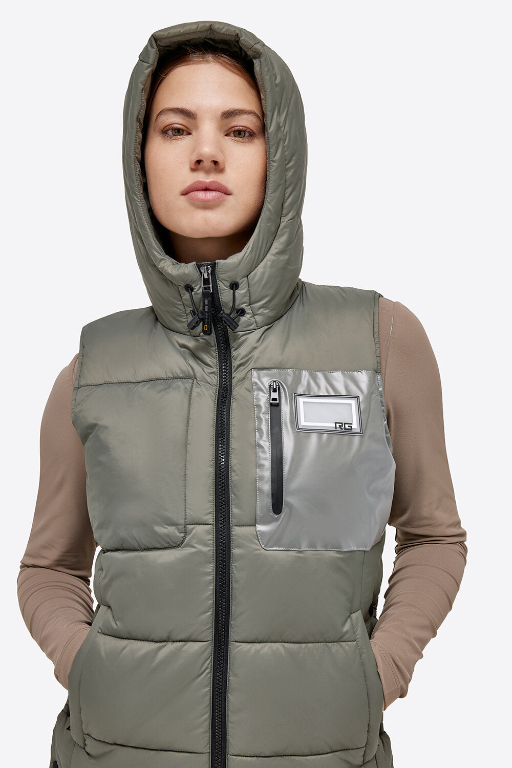 RG WOMENS NYLON QUILTED HOODED PUFFER VEST