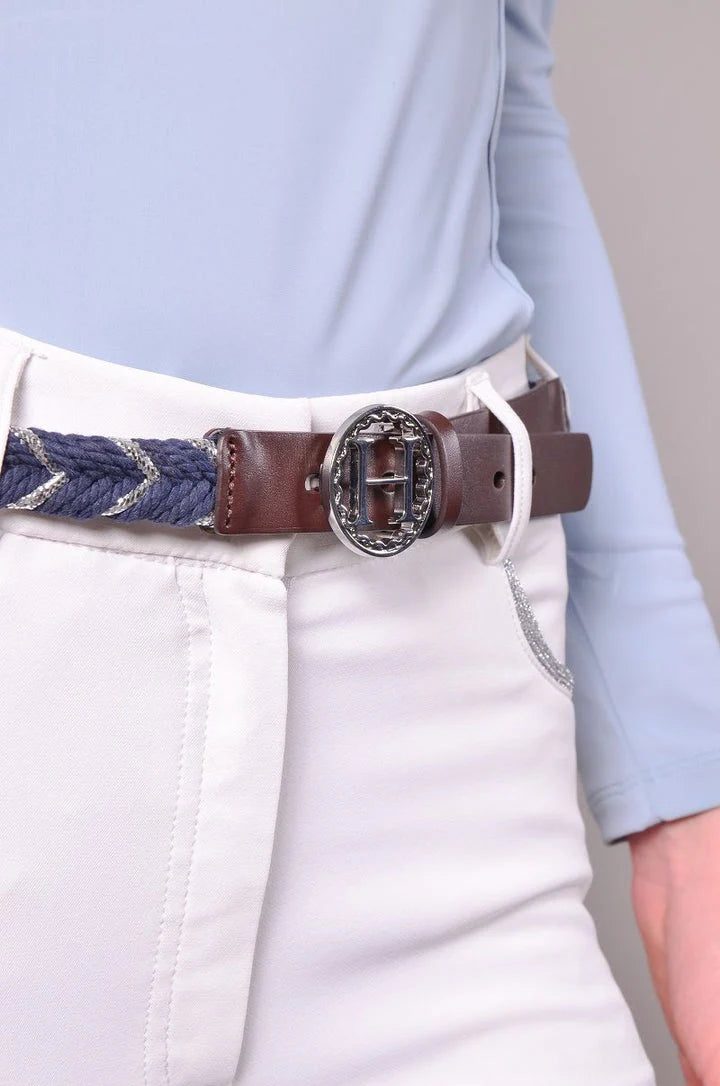 BLOOME BELT Navy w silver 85cm